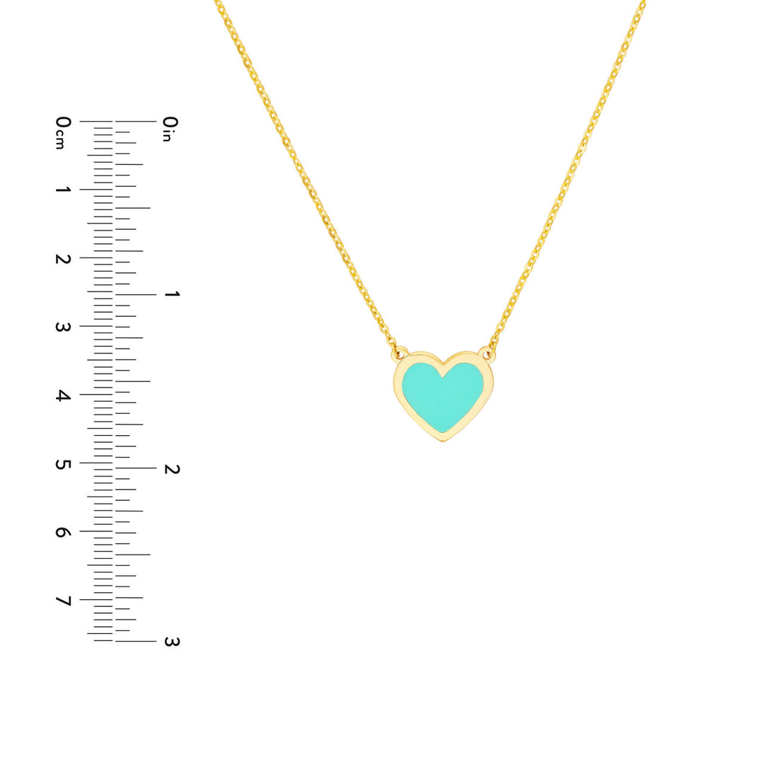 14K BEZEL TURQUOISE ENAMEL HEART NECKLACE