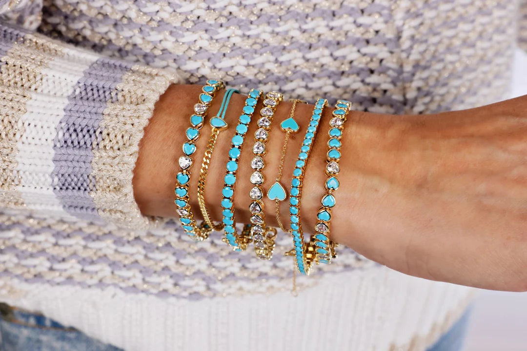 TURQUOISE HEART TENNIS BRACELET