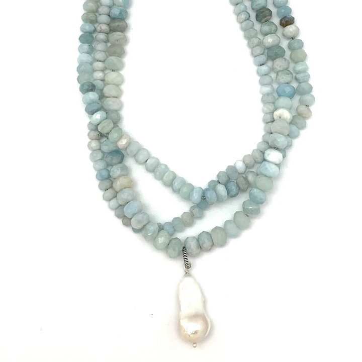 Three row aquamarine necklace