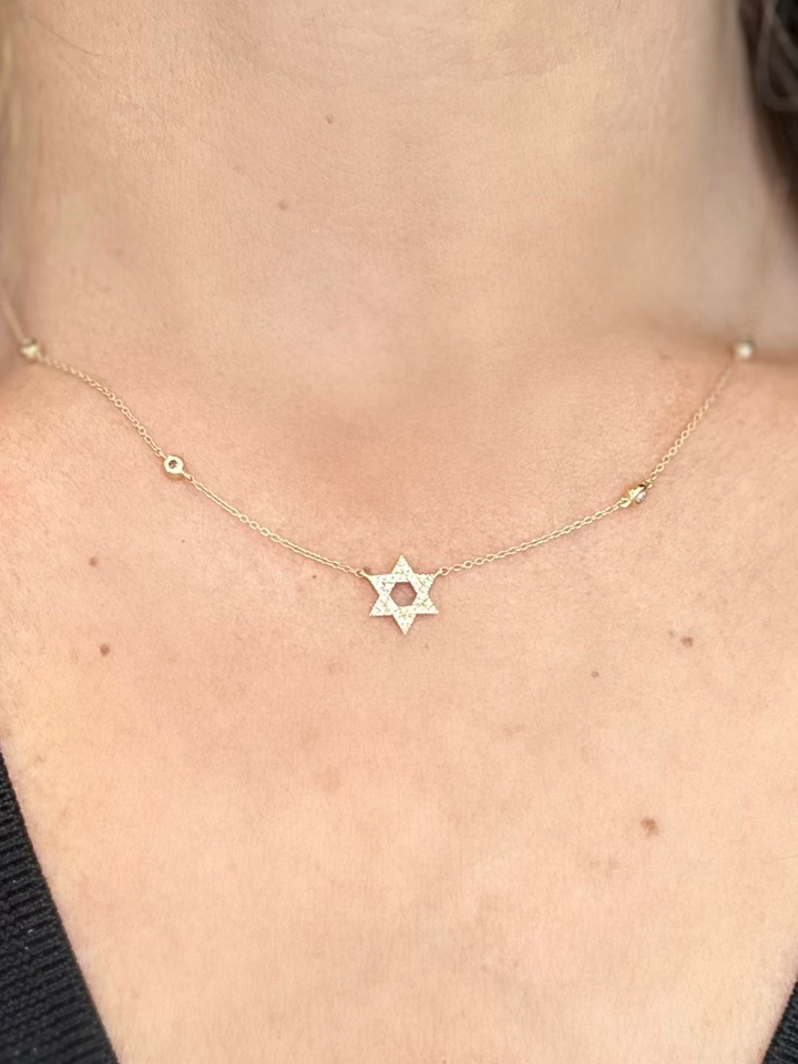 14K DIAMOND STAR OF DAVID ON DIAMOND CHAIN