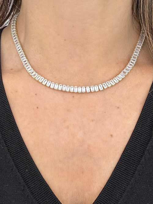 FANCY EMERALD CUT TENNIS NECKLACE