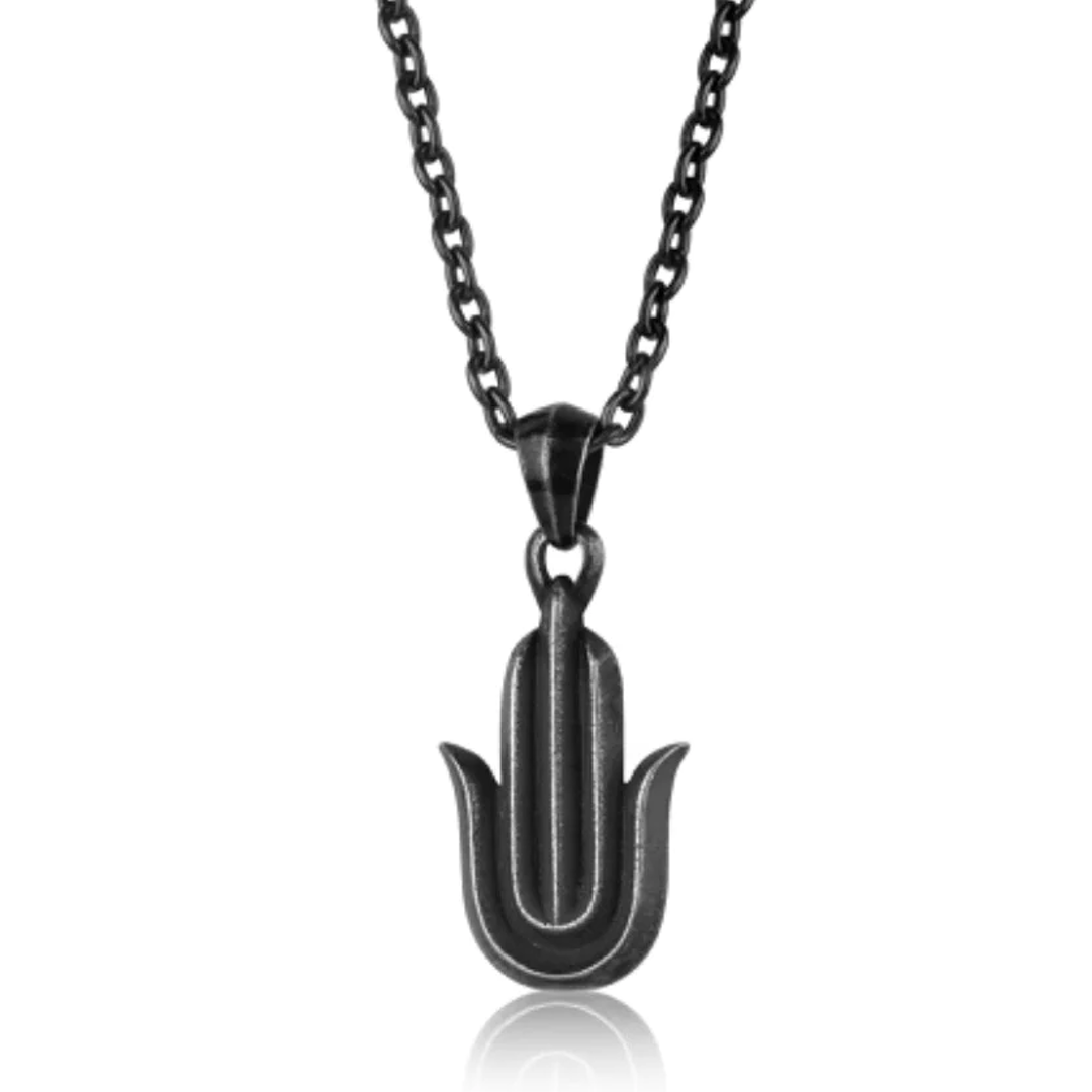 mens black hamsa necklace