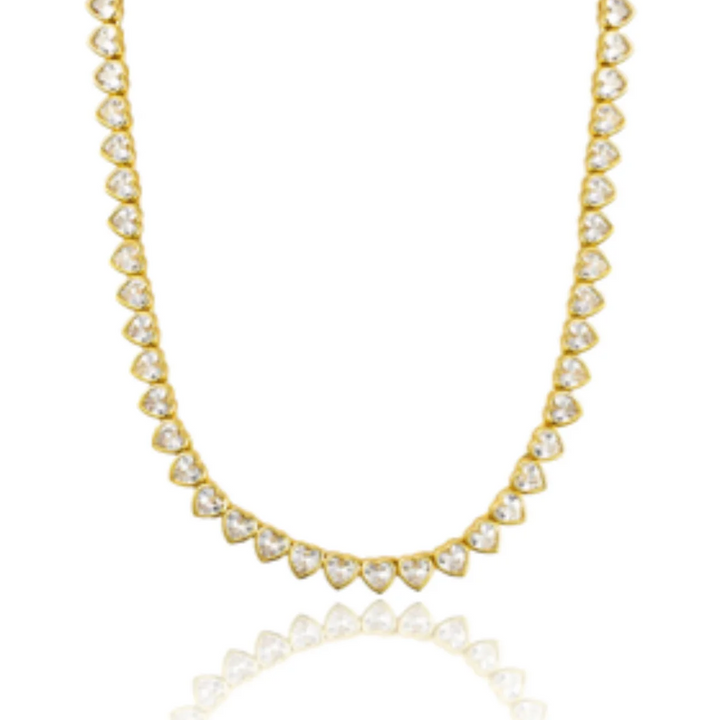 BEZEL CZ &amp; PLAIN HEART TENNIS NECKLACE