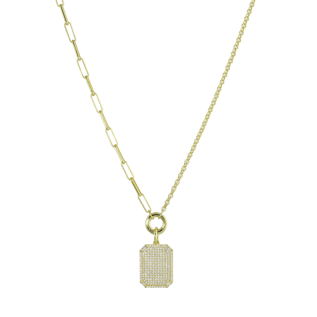LONG CZ DOG TAG SPLIT CHAIN NECKLACE