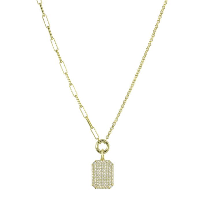 LONG CZ DOG TAG SPLIT CHAIN NECKLACE
