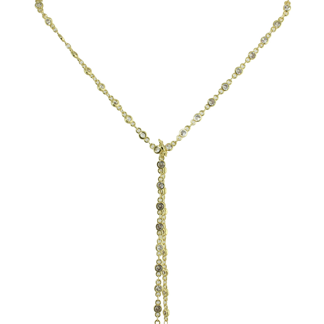 LONG CZ BEZEL LARIAT WITH PEARL ENDS
