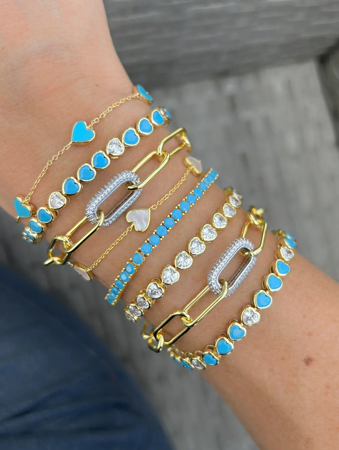 TURQUOISE HEART TENNIS BRACELET