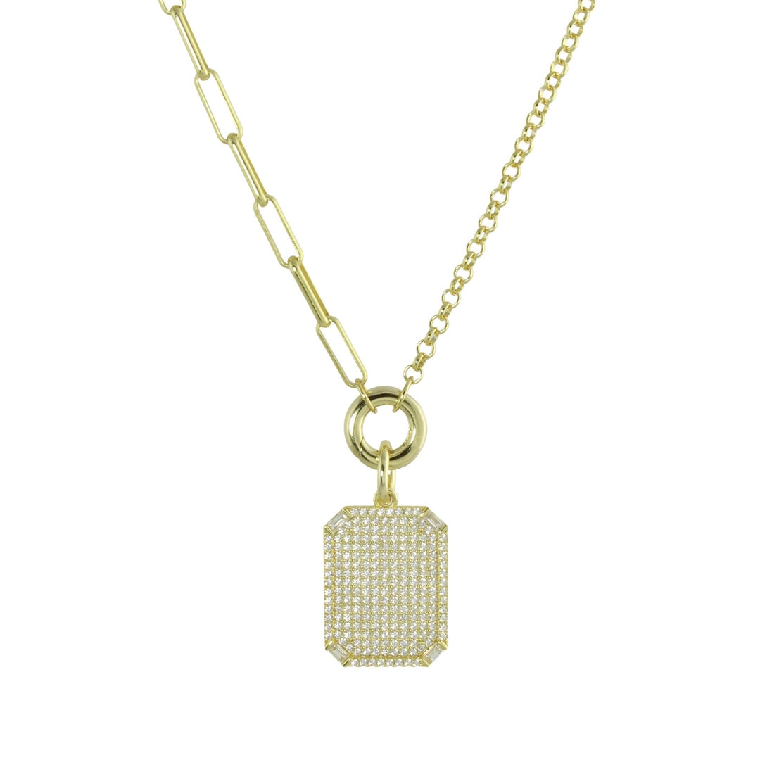 LONG CZ DOG TAG SPLIT CHAIN NECKLACE