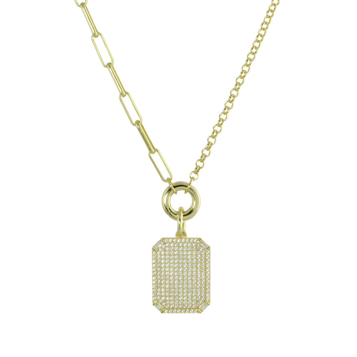 LONG CZ DOG TAG SPLIT CHAIN NECKLACE