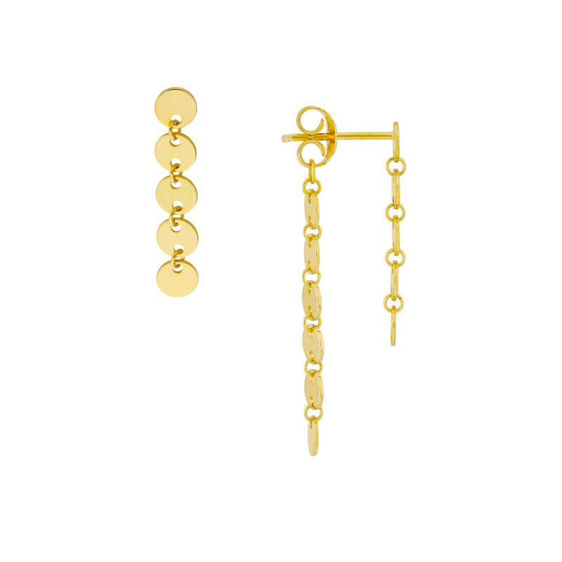 14K DOUBLE DROP DISC EARRINGS