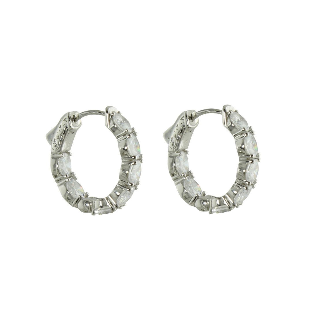 OVAL DIAMOND HOOP EARRINGS - small hoop with big diamonds