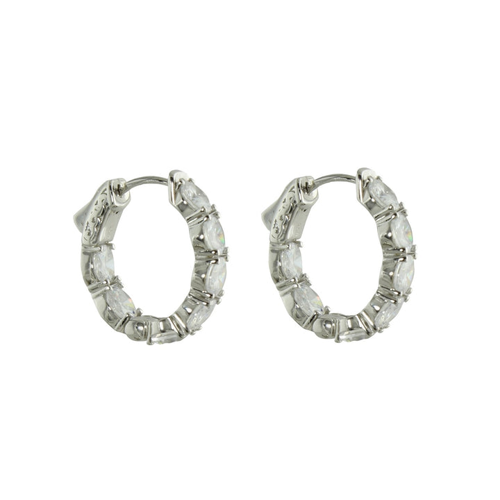 OVAL DIAMOND HOOP EARRINGS - small hoop with big diamonds
