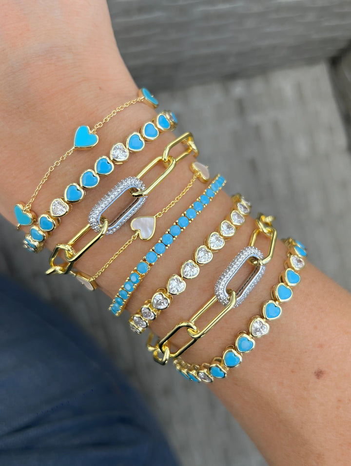 TURQUOISE HEART TENNIS BRACELET