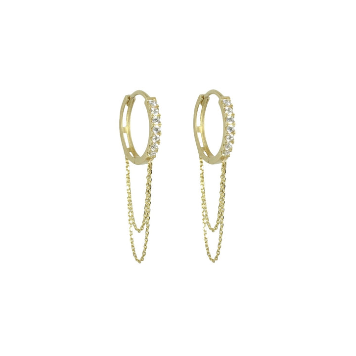 14K GOLD HOOPS WITH DOUBLE  CHAIN