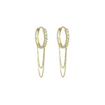 14K GOLD HOOPS WITH DOUBLE  CHAIN