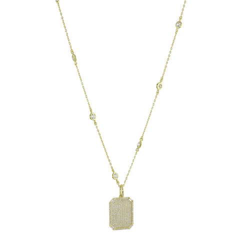 gold diamond by the yard dog tag necklace