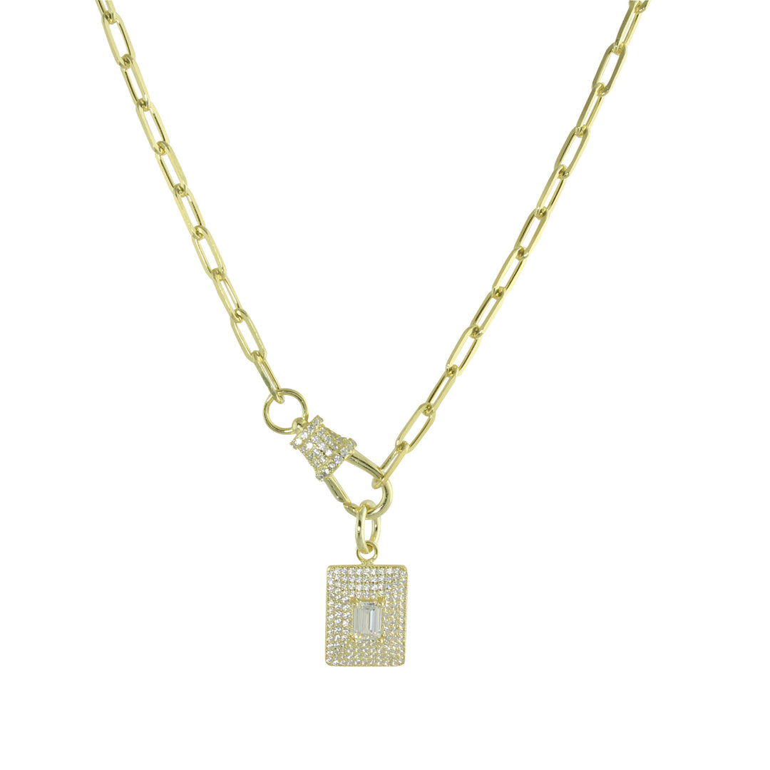 PAVÈ BAGUETTE DOG TAG LOBSTER NECKLACE