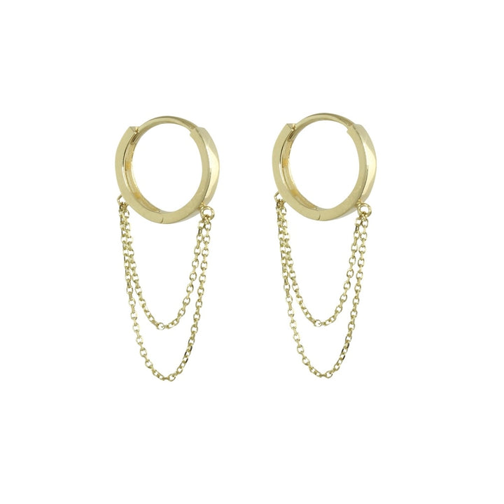 14K GOLD HOOPS WITH DOUBLE  CHAIN