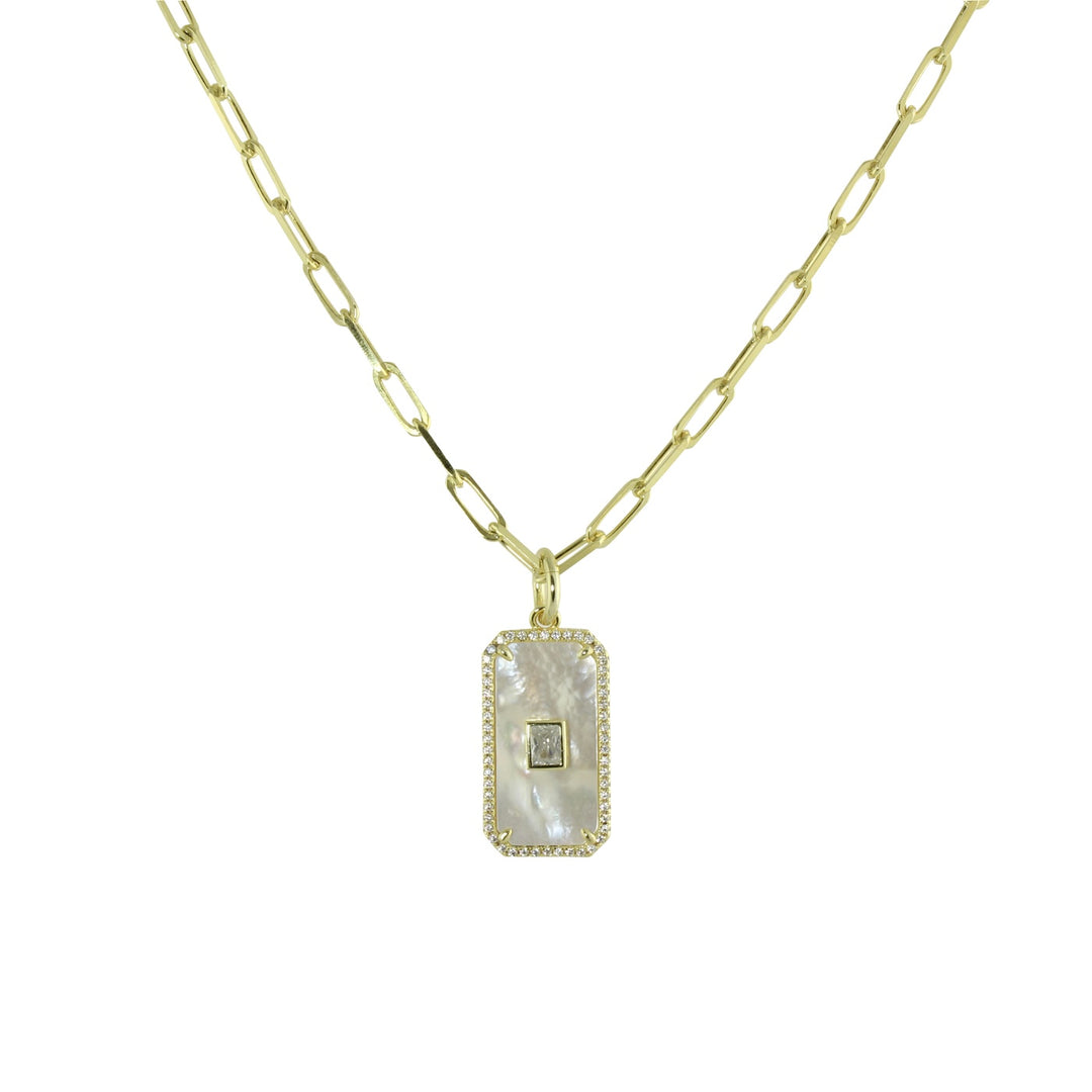 MOTHER OF PEARL DOG TAG NECKLACE