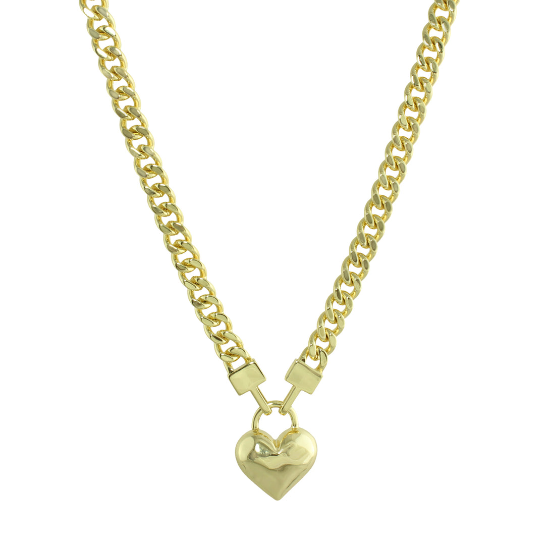 cuban link puffed heart necklace