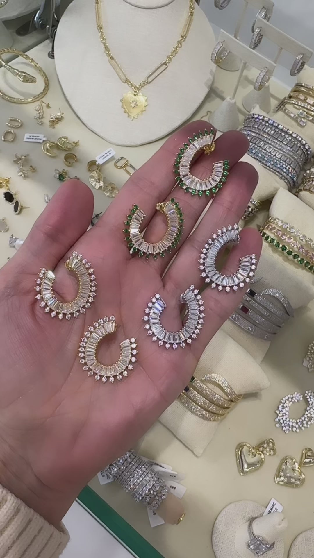 FANCY BAGUETTE OPEN HOOP EARRINGS