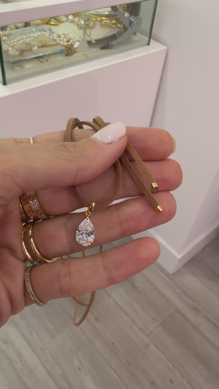 PEAR SOLITAIRE CORD NECKLACE