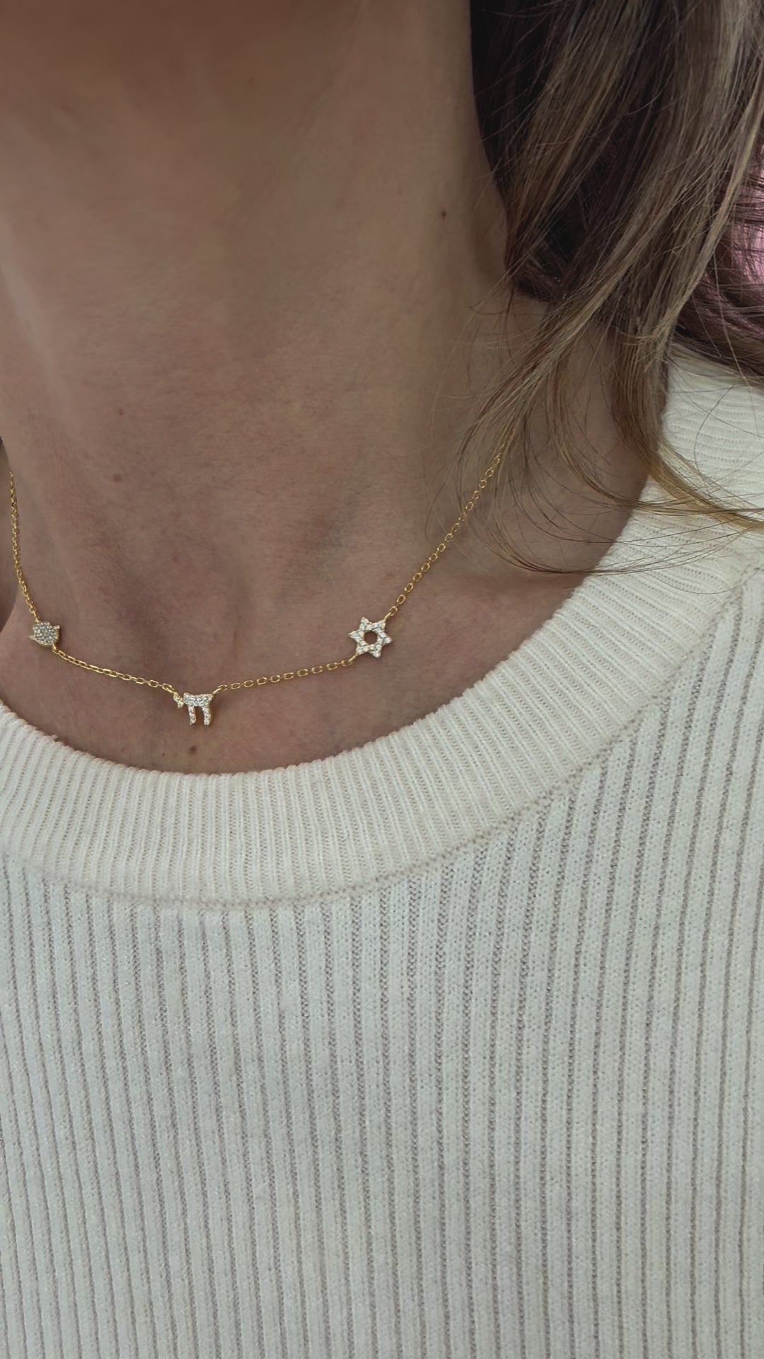 PAVÈ STAR OF DAVID  CHAI HAMSA NECKLACE