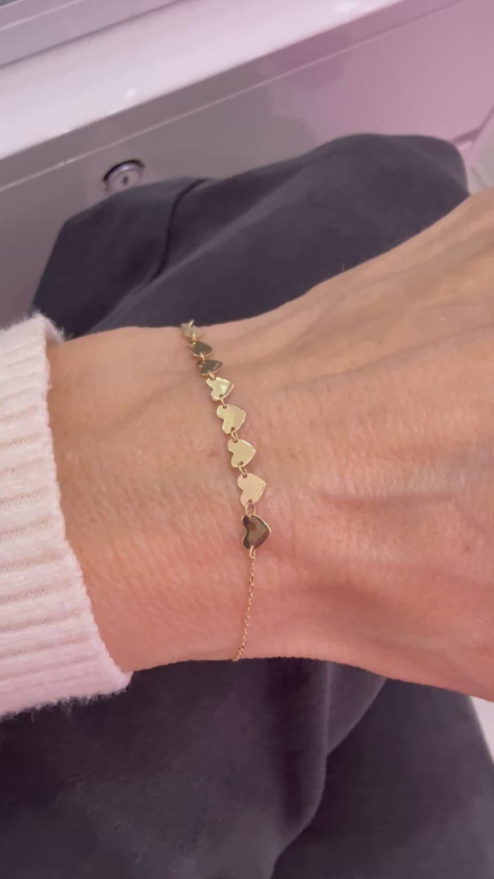 14K GOLD HEARTS BRACELET