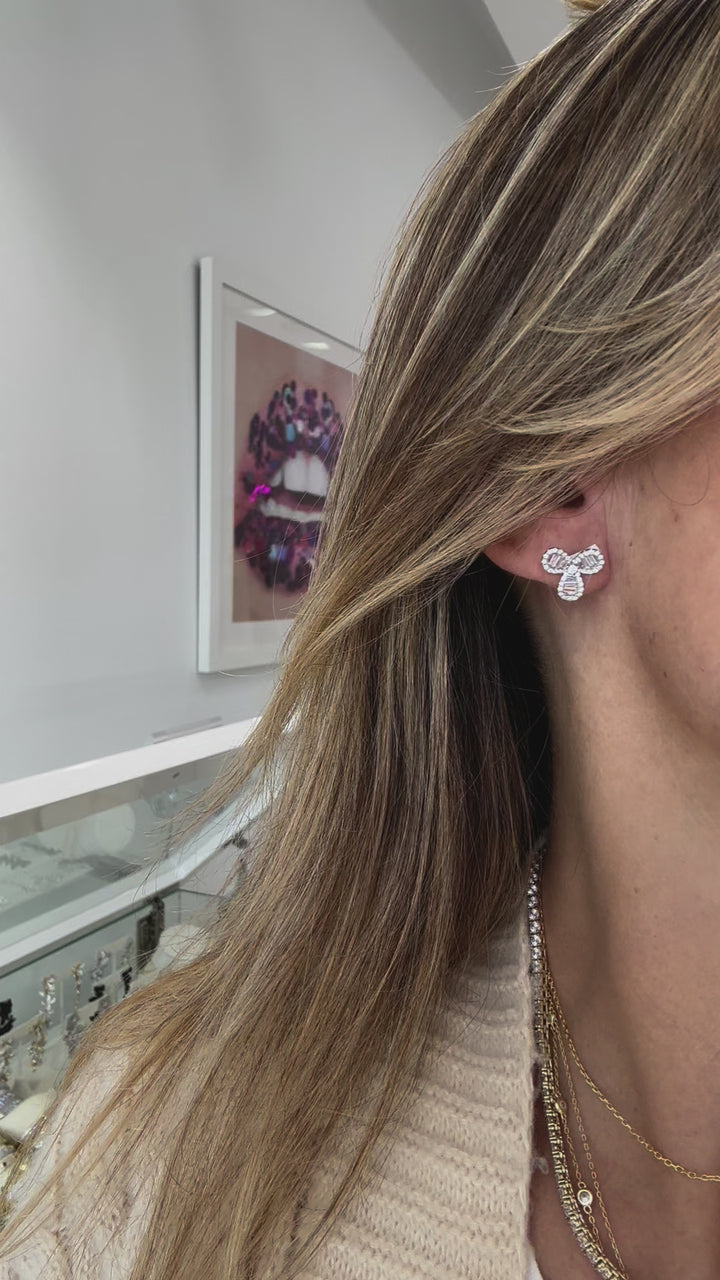 BAGUETTE 3 LEAF STUD EARRINGS