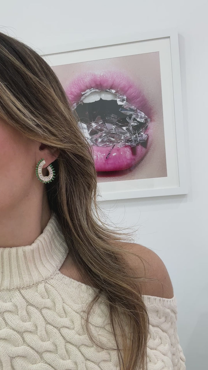 FANCY BAGUETTE OPEN HOOP EARRINGS