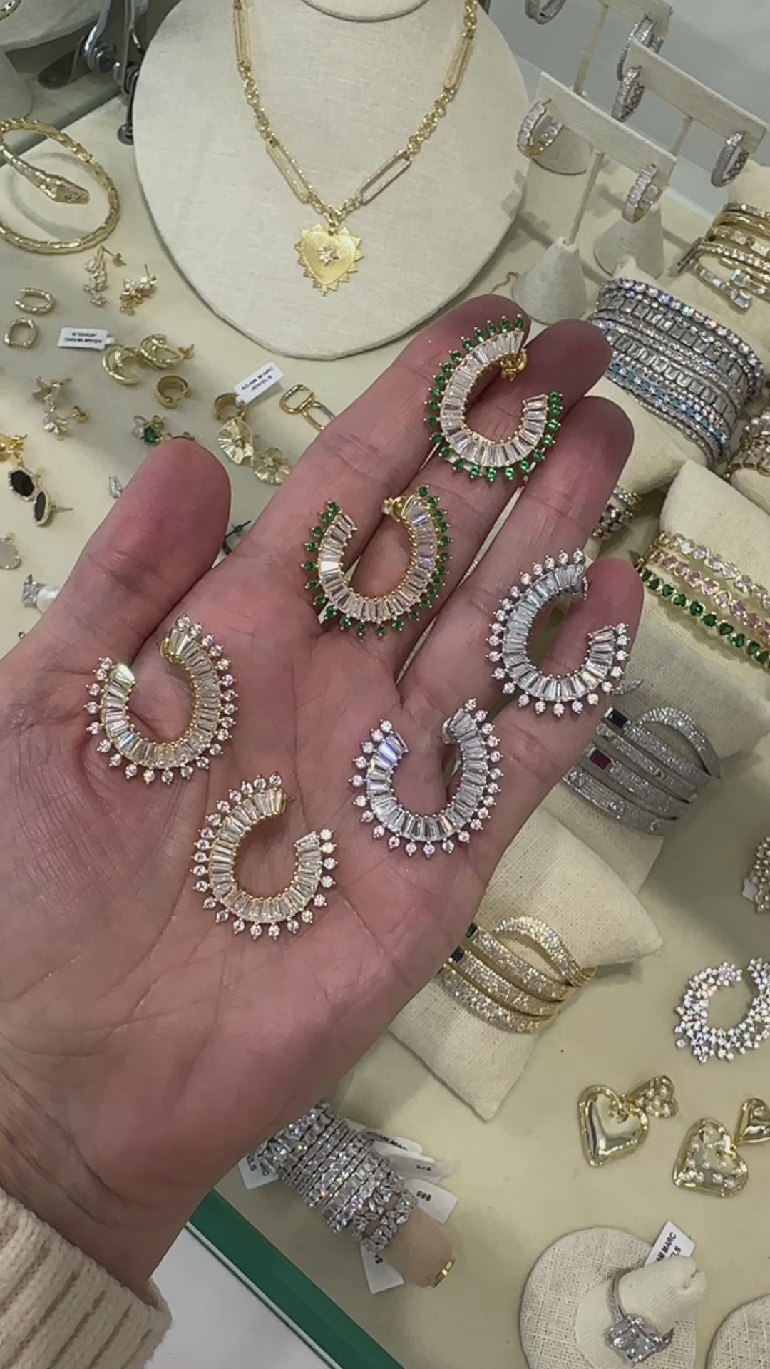 FANCY BAGUETTE OPEN HOOP EARRINGS
