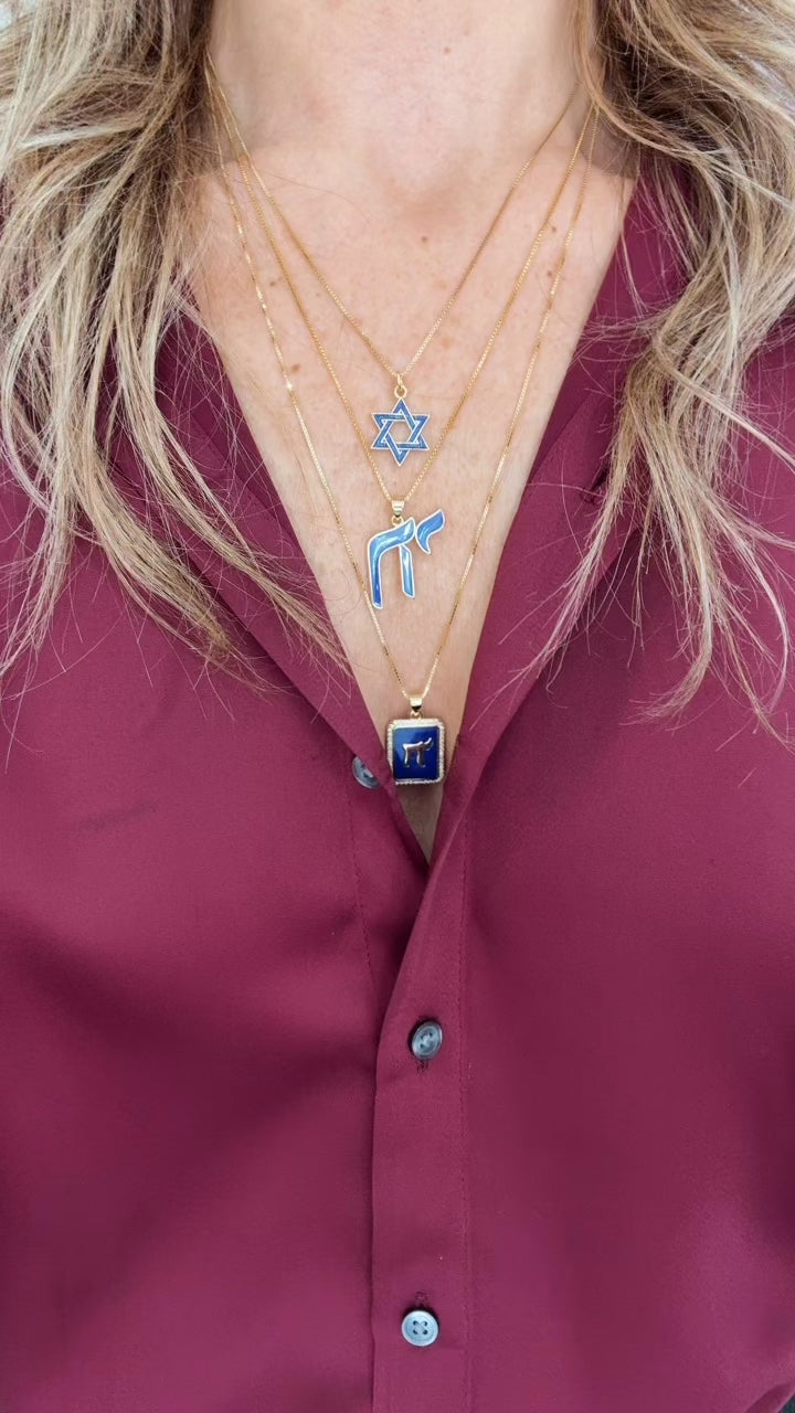 BLUE ENAMEL STAR OF DAVID NECKLACE