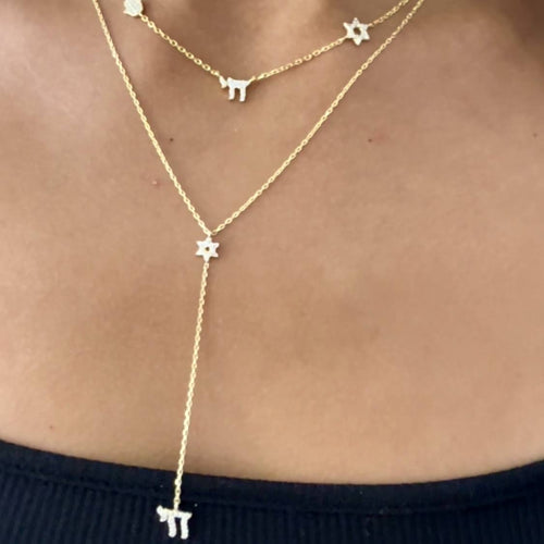 PAVÈ STAR OF DAVID  CHAI HAMSA NECKLACE