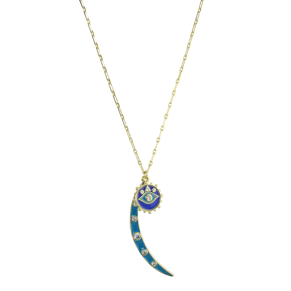 Duo charm blue moon & evil eye necklace double pendant