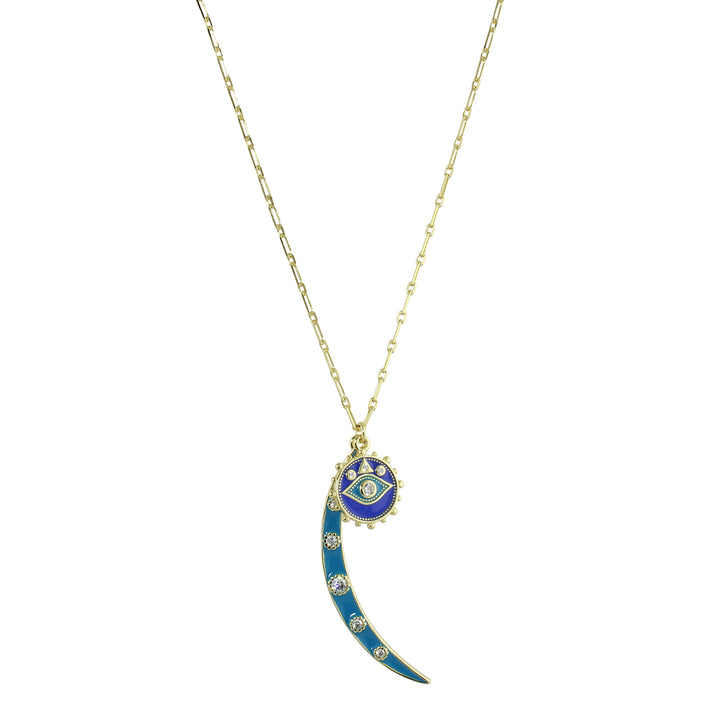 Duo charm blue moon &amp; evil eye necklace double pendant