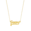 gold script name plate necklace