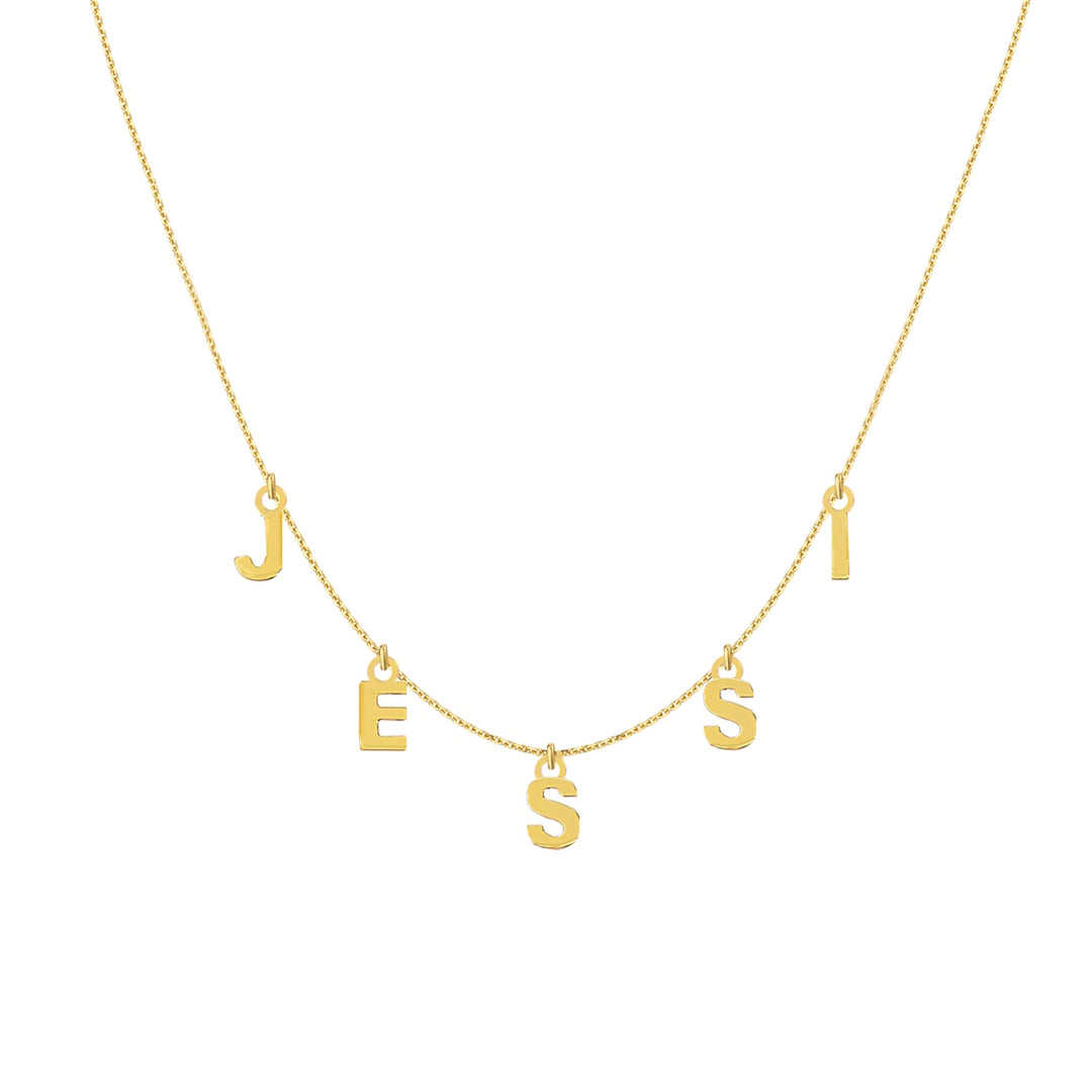 14k gold hanging name necklace