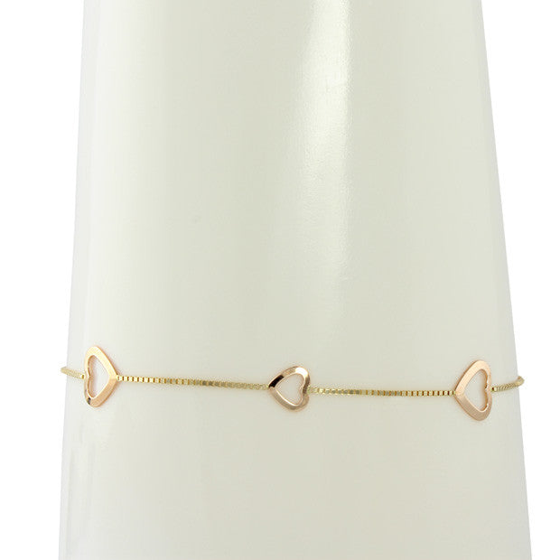 2 TONE HEARTS BRACELET 14K - adammarcjewels