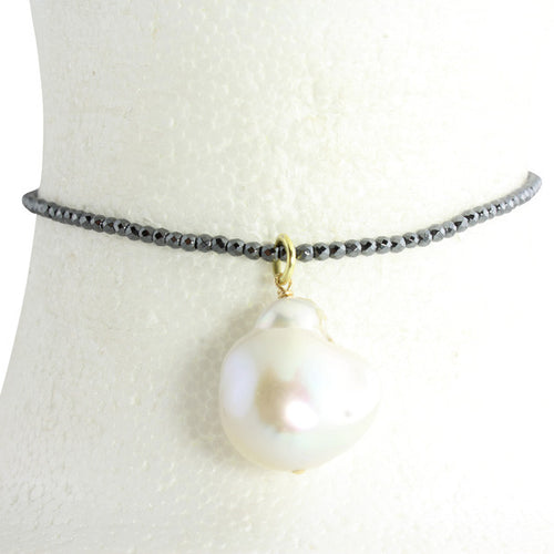 Spinnel onyx choker with drop baroque pearl 13-15" with extension