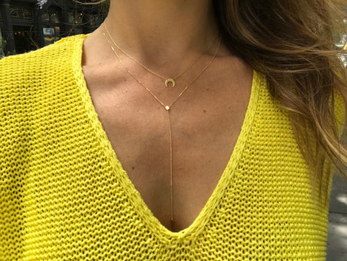 SOLITAIRE & SPIKE LARIAT NECKLACE 14K