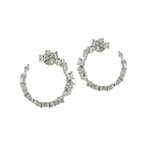 Mixed stone open hoop earrings