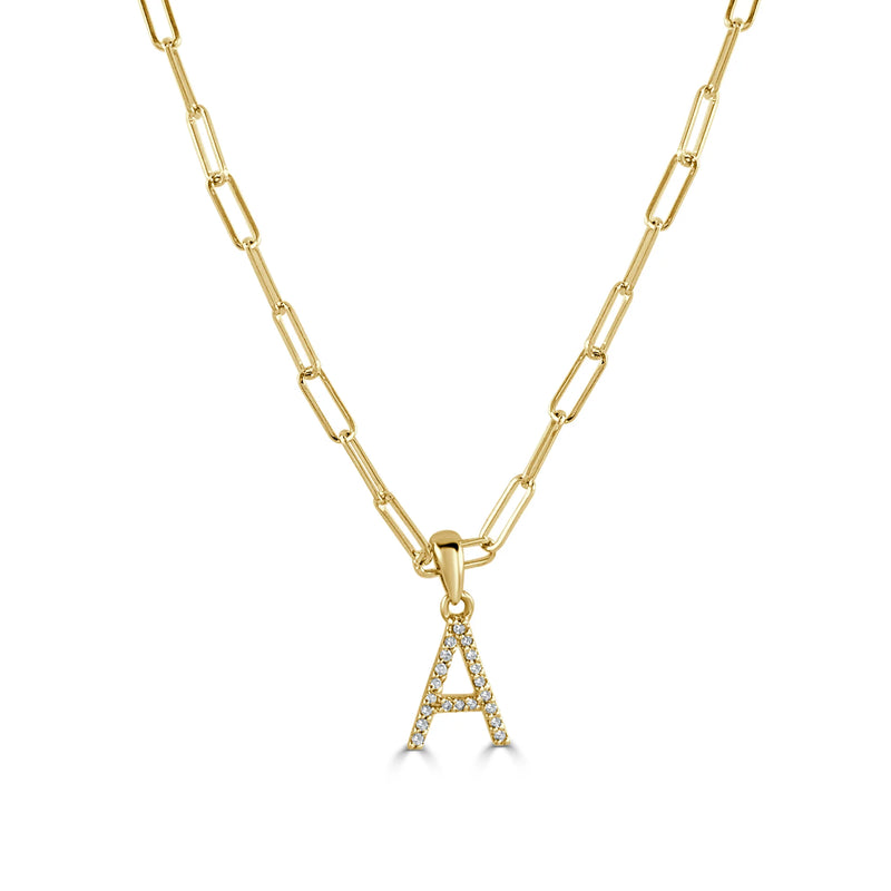 14k diamond initial paperclip necklace