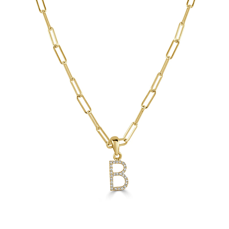 diamond initial paperclip necklace