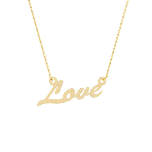 script gold love necklace