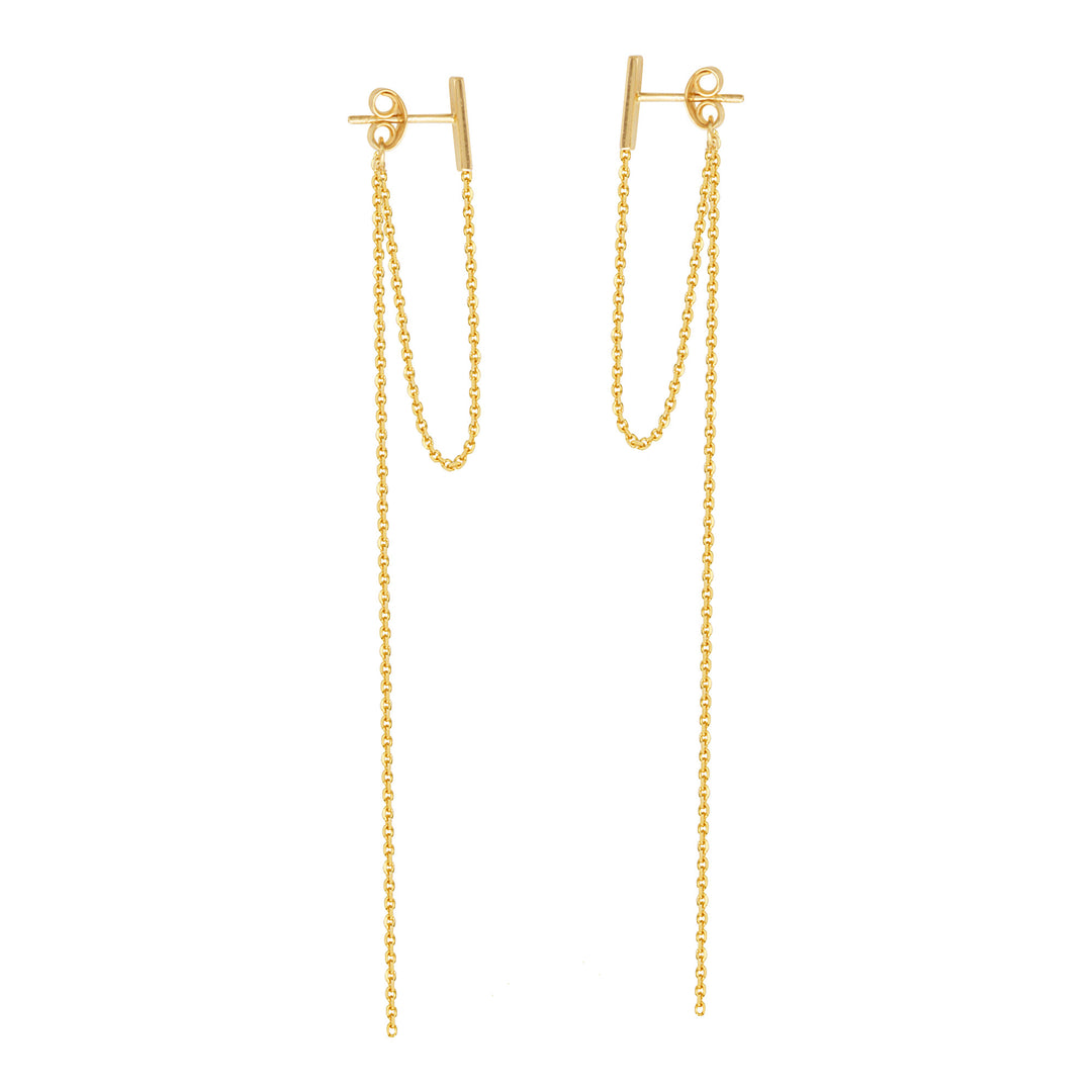 BAR &amp; DOUBLE CHAIN EARRINGS 14K - adammarcjewels