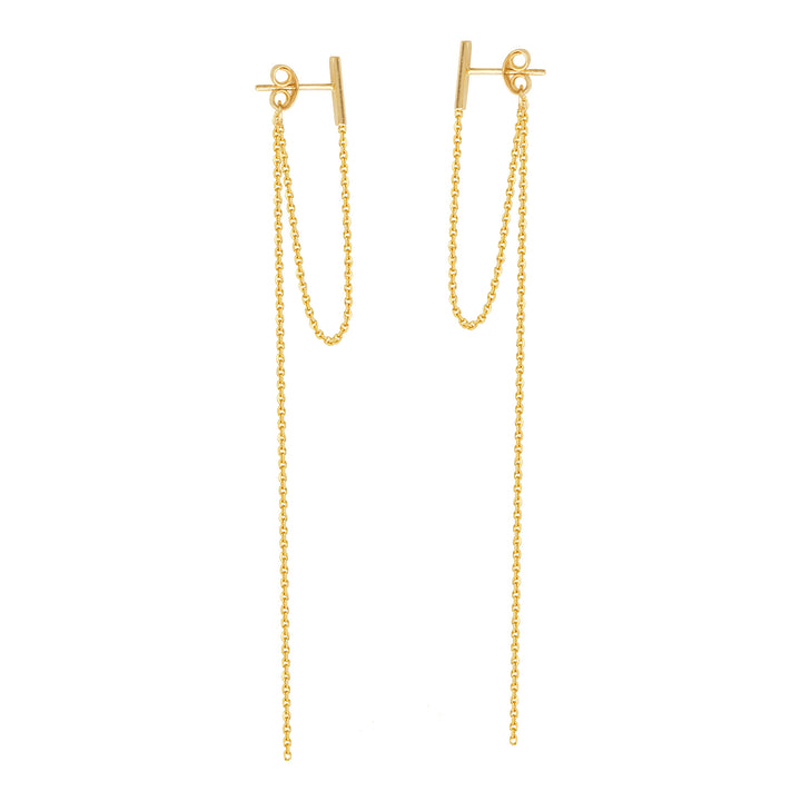 BAR &amp; DOUBLE CHAIN EARRINGS 14K - adammarcjewels