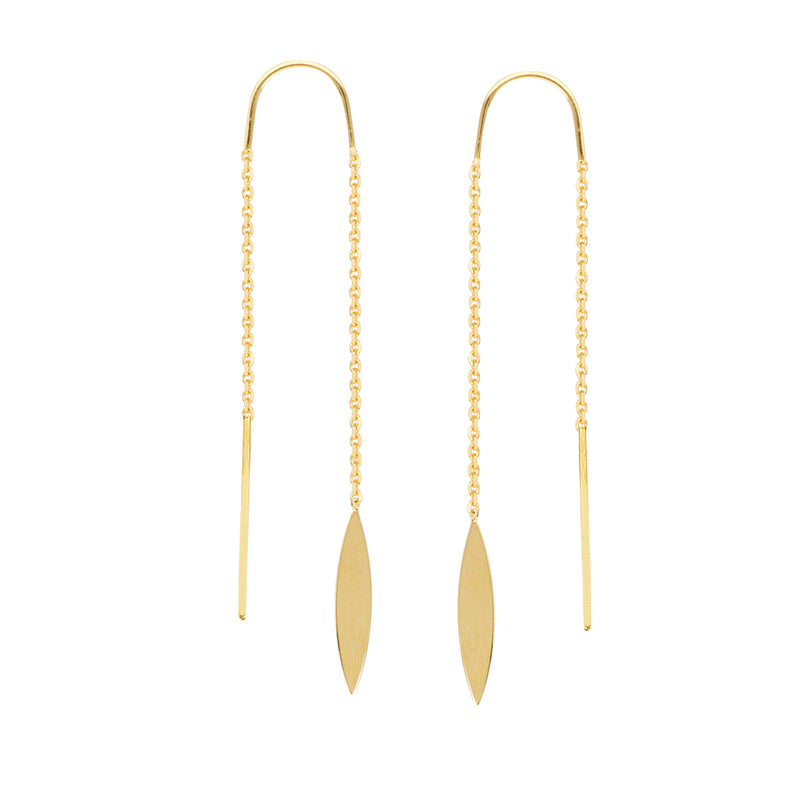 gold almond threader earrings