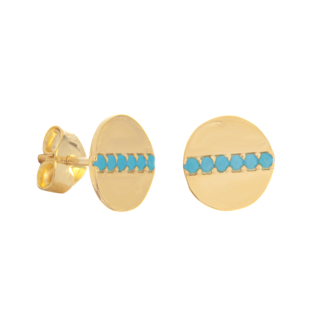 14k GOLD & TURQUOISE DISC STUDS - adammarcjewels