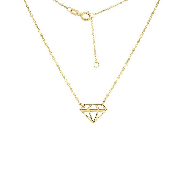 14k gold mini diamond cutout necklace on 16-18" adjustable chain - delicate gold jewelry