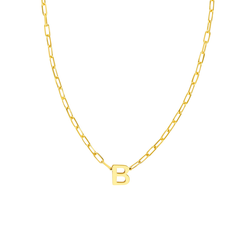 14K GOLD BLOCK INITIAL ON PAPERCLIP NECKLACE